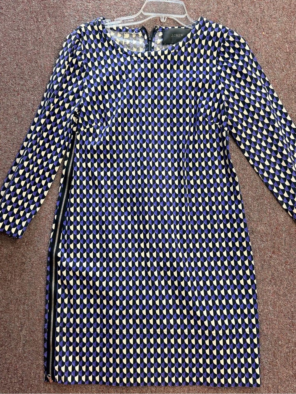 J. Crew Navy, Cream & Black Geometric Long Sleeve Sheath Dress